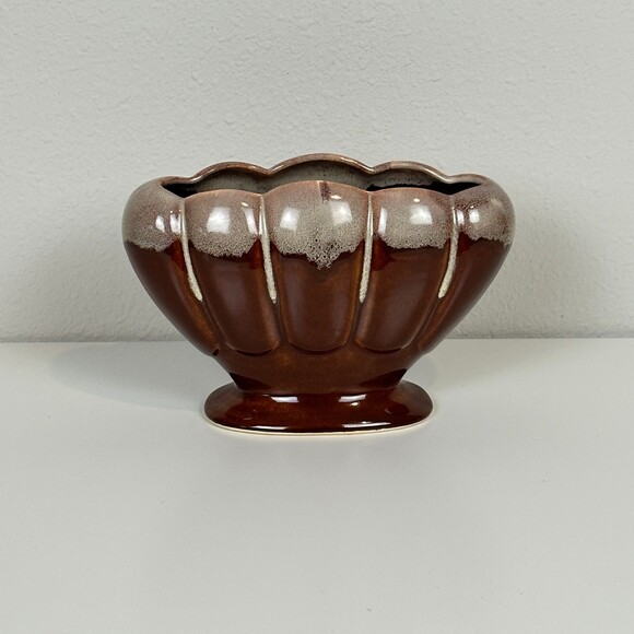 Vintage Aborn California H-6 Mid-century Brown Ceramic Pottery Fan Vase - Picture 1 of 10